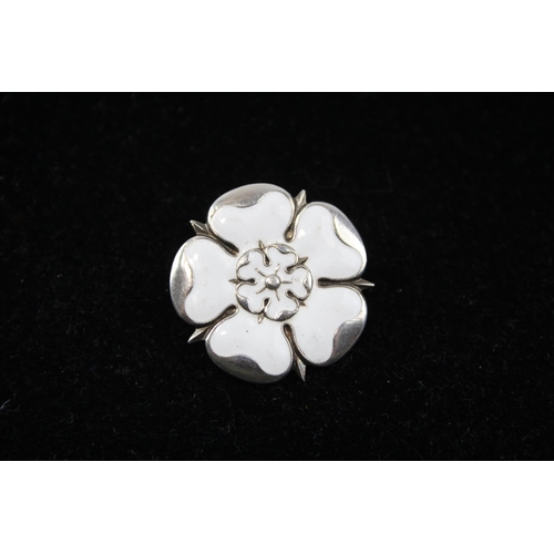 178 - Silver Enamel Yorkshire Rose Brooch By Maker James Fenton