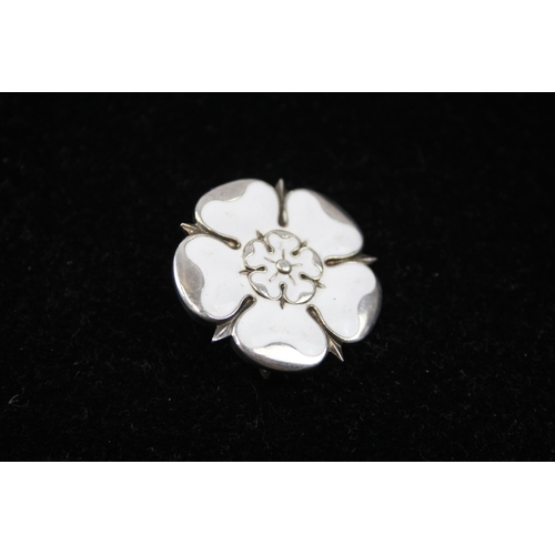 178 - Silver Enamel Yorkshire Rose Brooch By Maker James Fenton