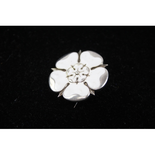 178 - Silver Enamel Yorkshire Rose Brooch By Maker James Fenton