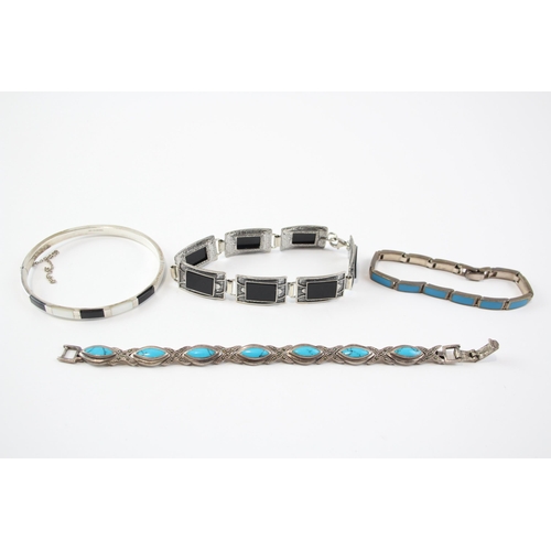 179 - A Collection Of Silver Gemstone Bracelets Including Turquoise