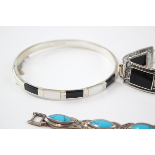 179 - A Collection Of Silver Gemstone Bracelets Including Turquoise