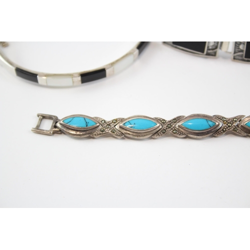 179 - A Collection Of Silver Gemstone Bracelets Including Turquoise