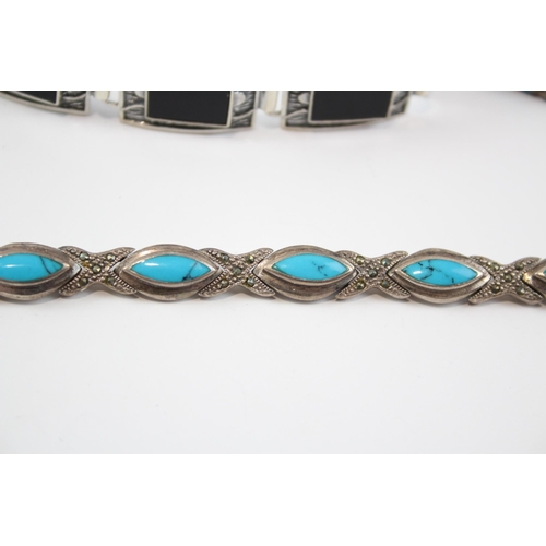 179 - A Collection Of Silver Gemstone Bracelets Including Turquoise