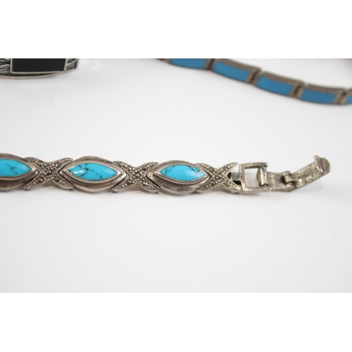 179 - A Collection Of Silver Gemstone Bracelets Including Turquoise