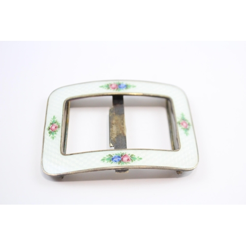 198 - Silver Guilloche Enamel Buckle