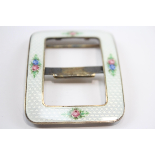 198 - Silver Guilloche Enamel Buckle