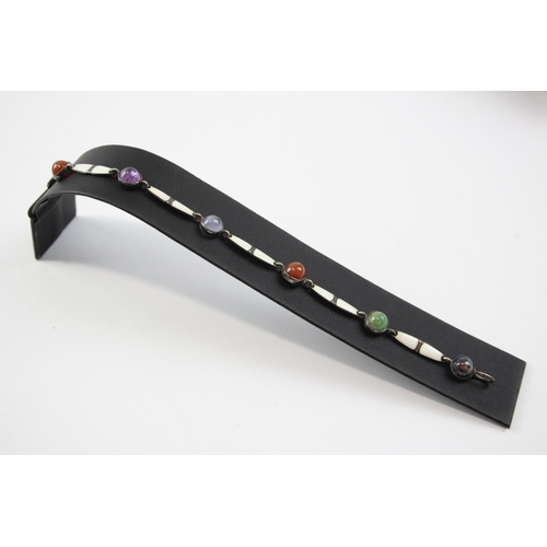 200 - Silver Gemstone And Enamel Bracelet Including Carnelian