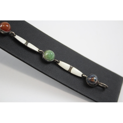 200 - Silver Gemstone And Enamel Bracelet Including Carnelian