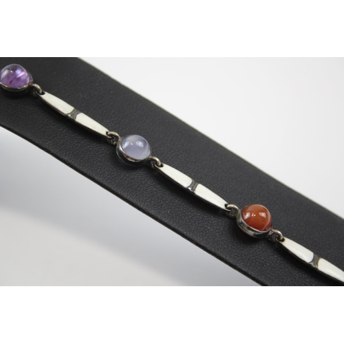 200 - Silver Gemstone And Enamel Bracelet Including Carnelian