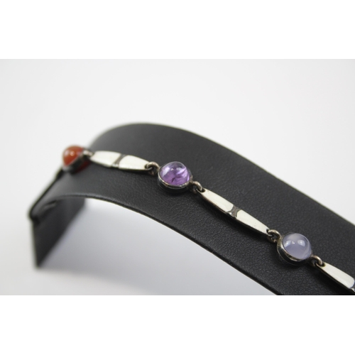 200 - Silver Gemstone And Enamel Bracelet Including Carnelian