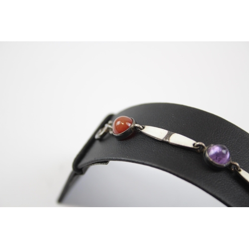 200 - Silver Gemstone And Enamel Bracelet Including Carnelian