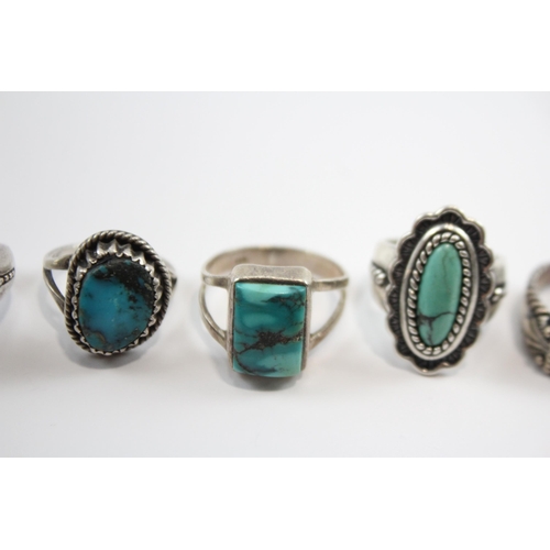 201 - A Collection Of Silver Gemstone Rings Including Navajo