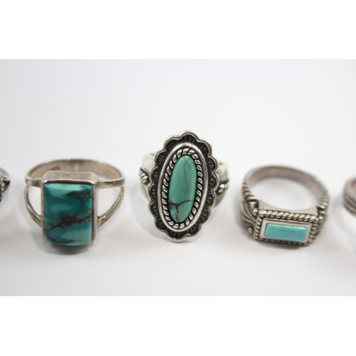 201 - A Collection Of Silver Gemstone Rings Including Navajo