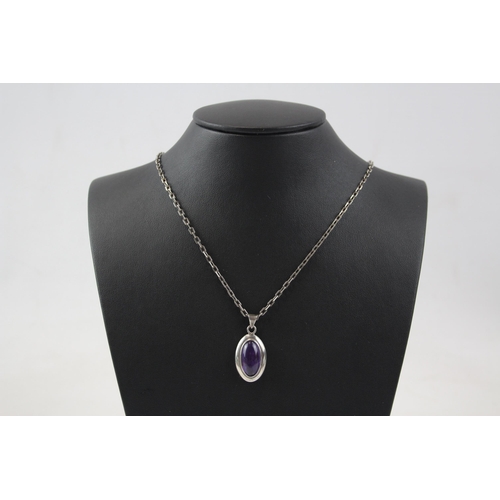 202 - Silver Necklace Set With Amethyst By Maker N.E. From