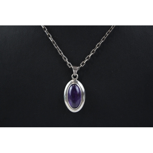 202 - Silver Necklace Set With Amethyst By Maker N.E. From