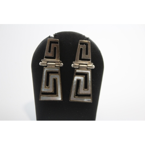 208 - Silver Greek Key Design With Mother Of Pearl Inlay Necklace And Earrings Set