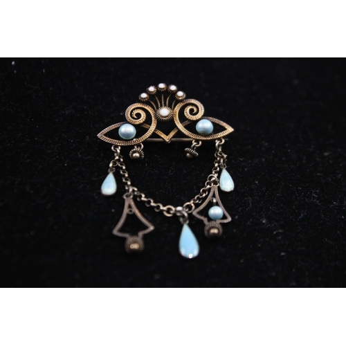 211 - Silver Lavaliere Enamel Brooch