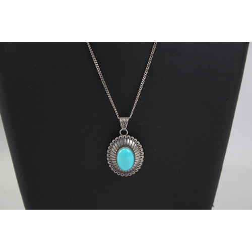 213 - Two Silver Navajo Necklaces Including Quoc Turquoise