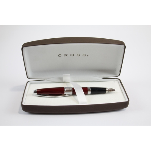 298 - CROSS Apogree Red Lacquer Fountain Pen w/ 18ct White Gold Nib WRITING Boxed