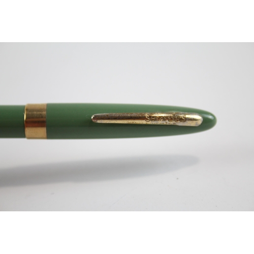 310 - Vintage SHEAFFER Snorkel Green FOUNTAIN PEN w/ Gold Plate Nib WRITING