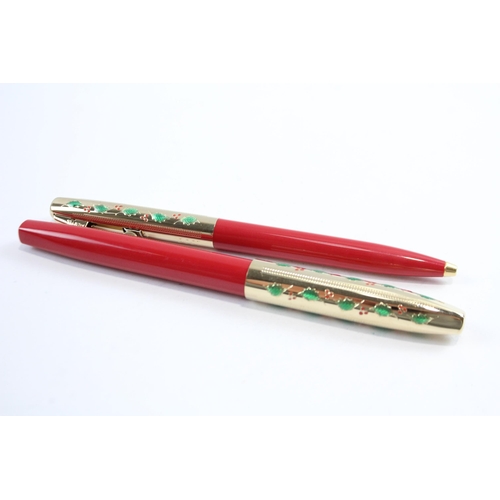 312 - SHEAFFER Imperial Red Christmas FOUNTAIN PEN w/ 14ct Gold Nib, Ballpoint Etc