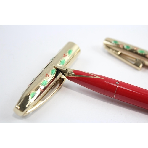 312 - SHEAFFER Imperial Red Christmas FOUNTAIN PEN w/ 14ct Gold Nib, Ballpoint Etc