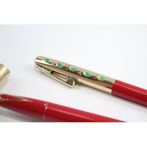 312 - SHEAFFER Imperial Red Christmas FOUNTAIN PEN w/ 14ct Gold Nib, Ballpoint Etc