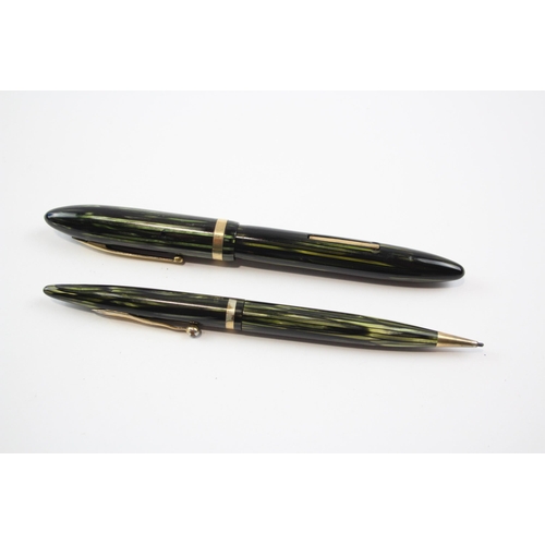 313 - Vintage SHEAFFER Balance Green FOUNTAIN PEN w/ 14ct Gold Nib, Pencil Etc