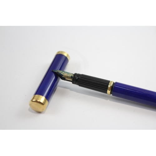 336 - Waterman Lady Charlotte Fountain Pen Blue Lacquer Casing 18ct Gold Nib WRITING