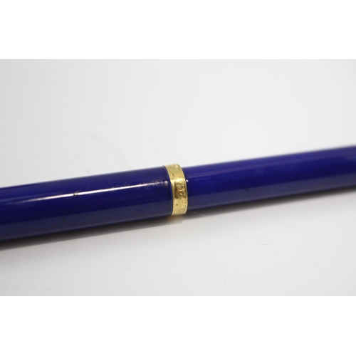 336 - Waterman Lady Charlotte Fountain Pen Blue Lacquer Casing 18ct Gold Nib WRITING