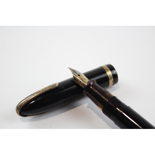 350 - Vintage SHEAFFER Feather Touch Black Fountain Pen w/ Gold Plate Nib Writing