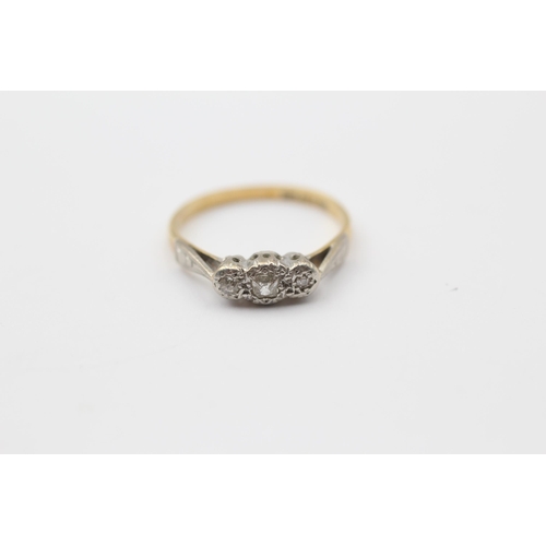 113 - 18ct Gold Old Cut Diamond Three Stone Ring (2.3g) Size  M