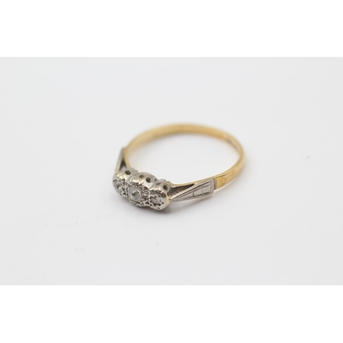 113 - 18ct Gold Old Cut Diamond Three Stone Ring (2.3g) Size  M