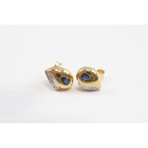 12 - 18ct Gold Diamond & Sapphire Stud Earrings (2.2g)