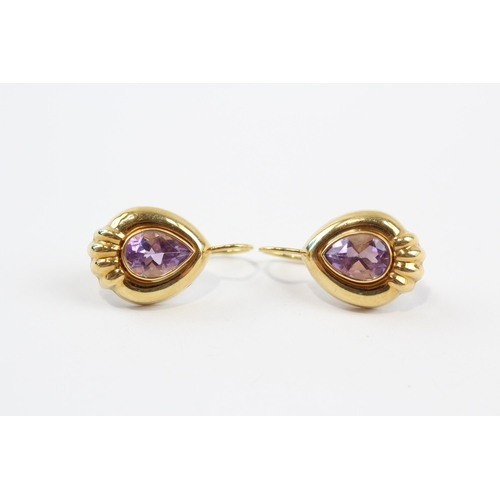 143 - 18ct Gold Amethyst Dress Earrings (4.8g)