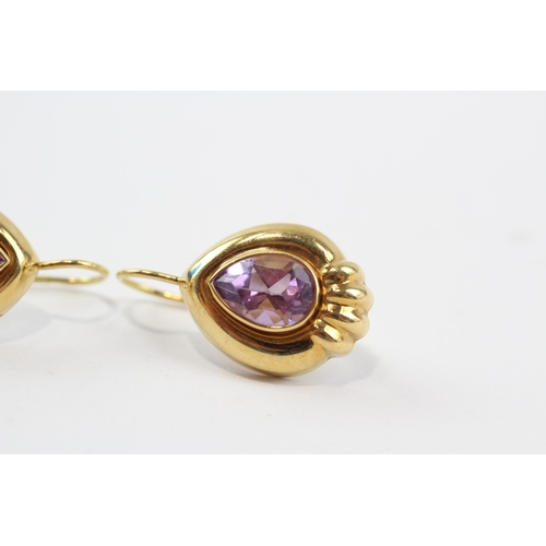 143 - 18ct Gold Amethyst Dress Earrings (4.8g)