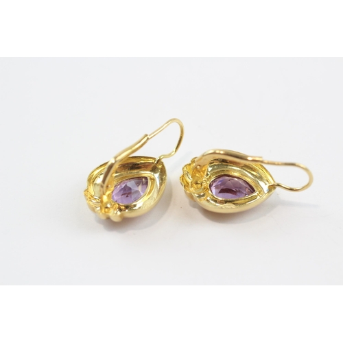 143 - 18ct Gold Amethyst Dress Earrings (4.8g)