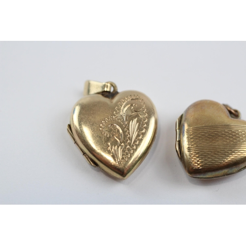 144 - 2 X 9ct Gold Back & Front Heart Locket Pendants (4.8g)