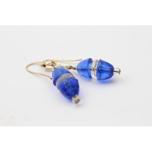 151 - 9ct Gold Blue & White Paste Drop Earrings (3.3g)