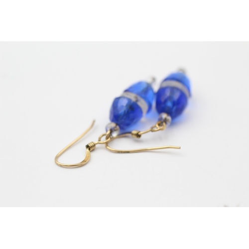 151 - 9ct Gold Blue & White Paste Drop Earrings (3.3g)