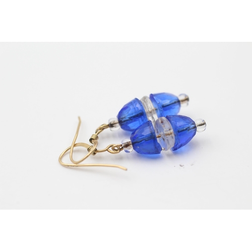 151 - 9ct Gold Blue & White Paste Drop Earrings (3.3g)