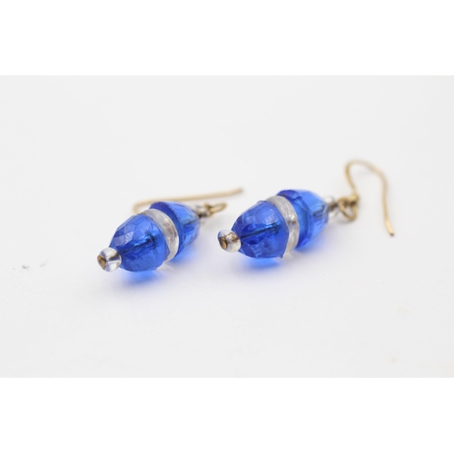 151 - 9ct Gold Blue & White Paste Drop Earrings (3.3g)