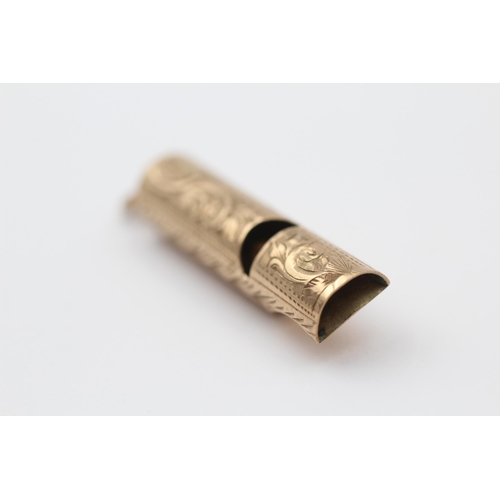 154 - 3ct Gold Whistle With Engraved Foliate Motif (3g)