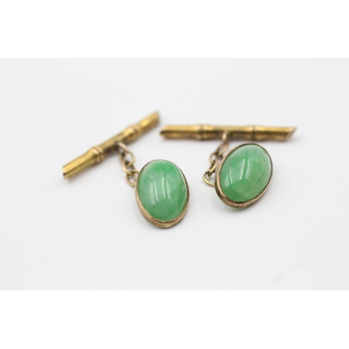 162 - 9ct Gold Antique Jade Cufflinks (4.4g)