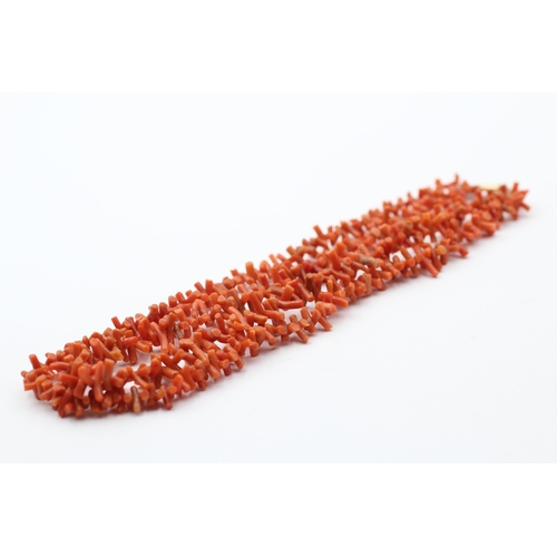 164 - 9ct Gold Clasp Antique Coral Chips Double Strand Necklace (48.7g)