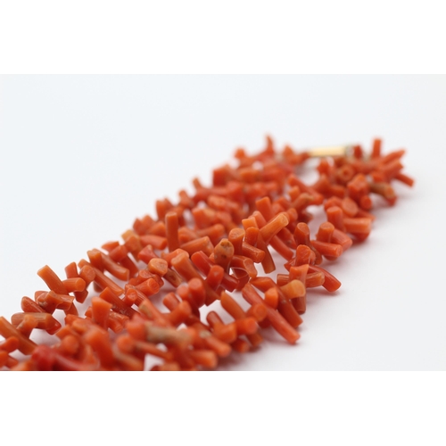 164 - 9ct Gold Clasp Antique Coral Chips Double Strand Necklace (48.7g)