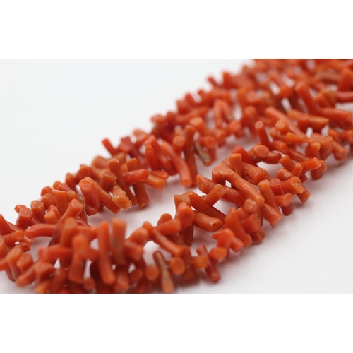 164 - 9ct Gold Clasp Antique Coral Chips Double Strand Necklace (48.7g)