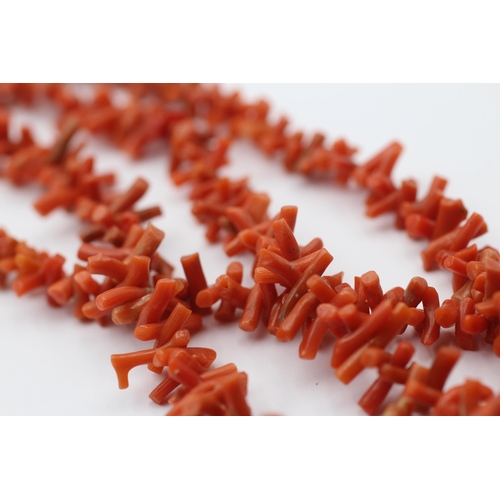 164 - 9ct Gold Clasp Antique Coral Chips Double Strand Necklace (48.7g)