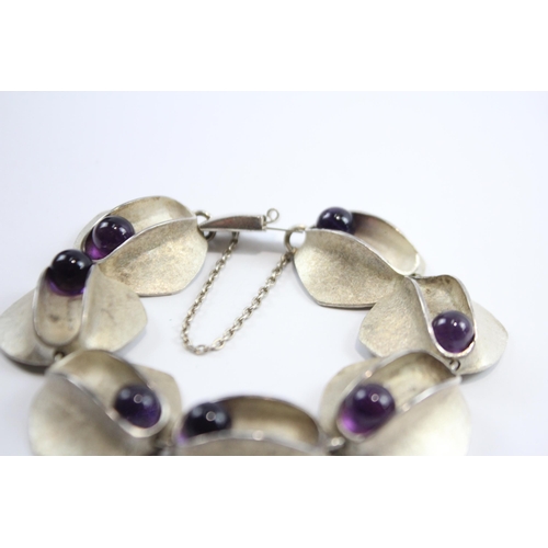 183 - Silver Modernist Bracelet Set With Amethyst