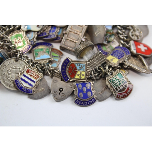 184 - Silver Charm Bracelet With Heart Padlock And Souvenir Charms